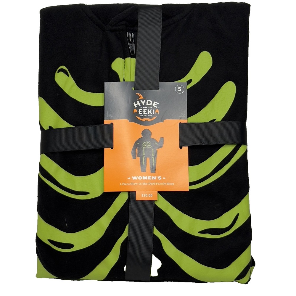 Hyde & Eek! Pajama One-piece Womens Small Black Glow-in-Dark Skeleton Halloween